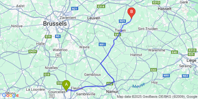 Map: Charleroi Airport Brussels South (CRL) to Ransberg