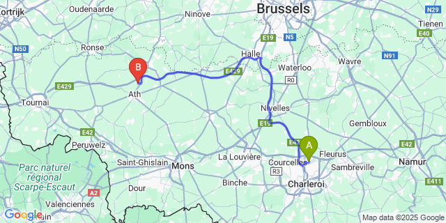 Map: Charleroi Airport Brussels South (CRL) to Rebaix
