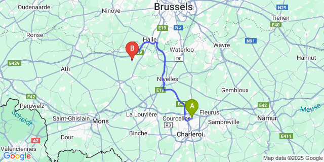 Map: Charleroi Airport Brussels South (CRL) to Rebecq