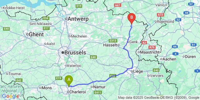 Map: Charleroi Airport Brussels South (CRL) to Reppel