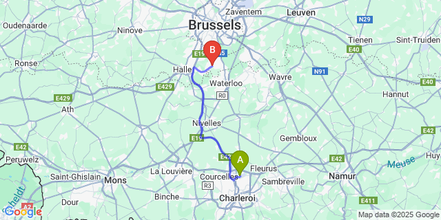 Map: Charleroi Airport Brussels South (CRL) to Rhode-Saint-Genese