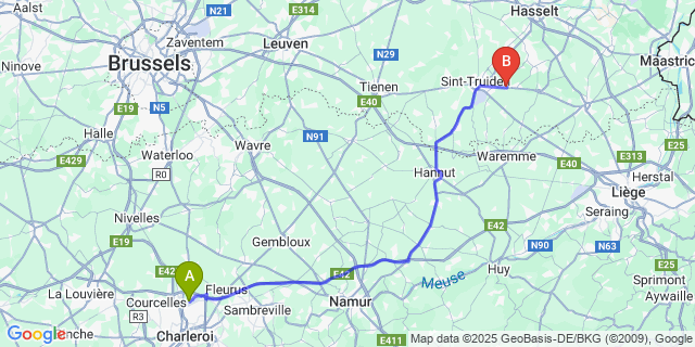 Map: Charleroi Airport Brussels South (CRL) to Rijkel