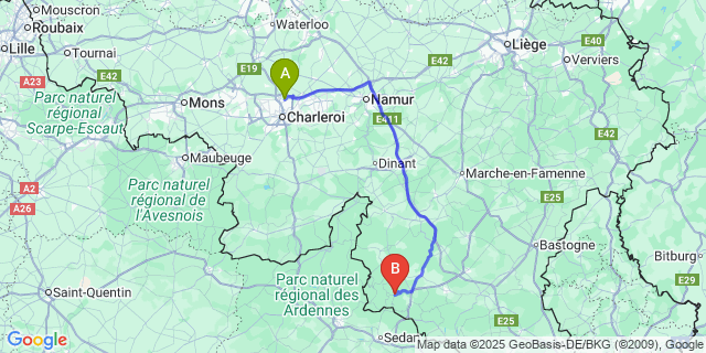 Map: Charleroi Airport Brussels South (CRL) to Rochehaut