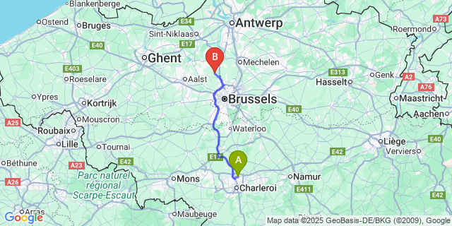 Map: Charleroi Airport Brussels South (CRL) to Rossem