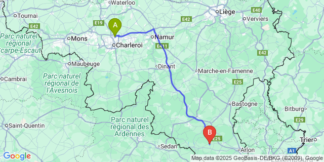 Map: Charleroi Airport Brussels South (CRL) to Rossignol