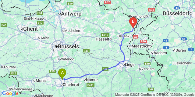Map: Charleroi Airport Brussels South (CRL) to Rotem