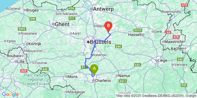 Map: Charleroi Airport Brussels South (CRL) to Rotselaar