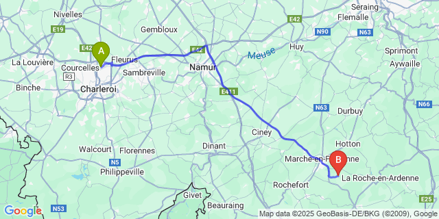 Map: Charleroi Airport Brussels South (CRL) to Roy