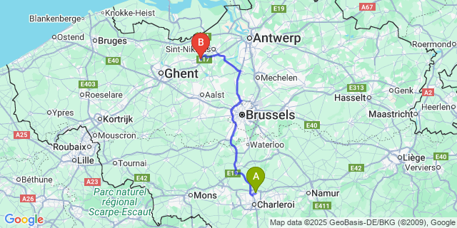 Map: Charleroi Airport Brussels South (CRL) to Ruiter