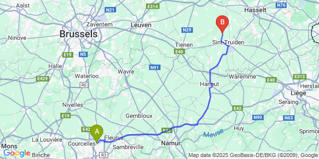 Map: Charleroi Airport Brussels South (CRL) to Runkelen