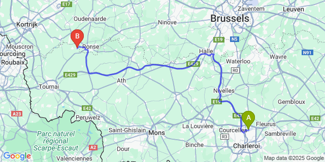 Map: Charleroi Airport Brussels South (CRL) to Russeignies