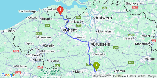 Map: Charleroi Airport Brussels South (CRL) to s Gravenjansdijk