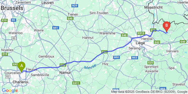 Map: Charleroi Airport Brussels South (CRL) to Saint-Jean-Sart
