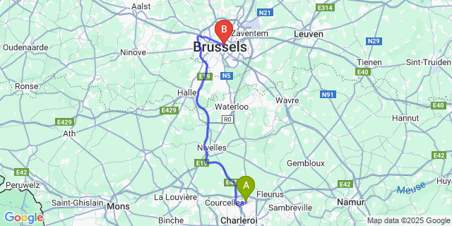 Map: Charleroi Airport Brussels South (CRL) to Saint-Josse-ten-Noode
