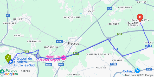 Map: Charleroi Airport Brussels South (CRL) to Saint-Martin