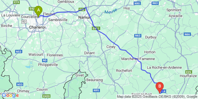 Map: Charleroi Airport Brussels South (CRL) to Saint-Ode