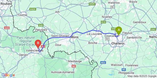 Map: Charleroi Airport Brussels South (CRL) to Saint-Saulve