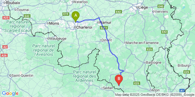 Map: Charleroi Airport Brussels South (CRL) to Sainte-Cécile