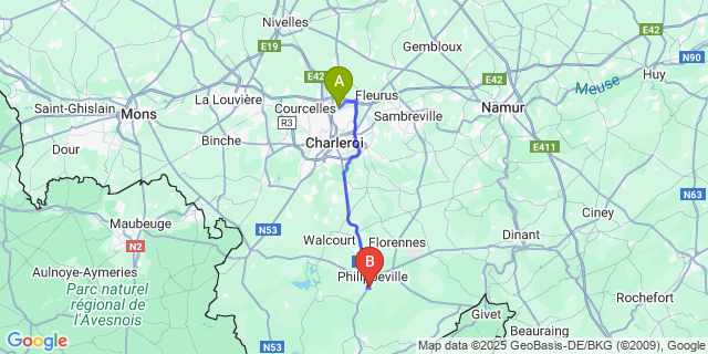 Map: Charleroi Airport Brussels South (CRL) to Samart