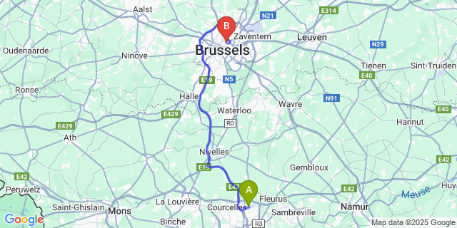 Map: Charleroi Airport Brussels South (CRL) to Schaerbeek