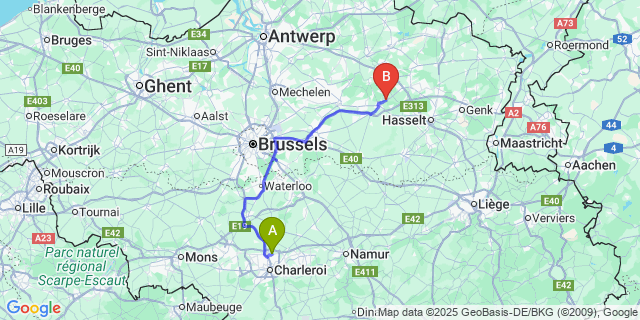 Map: Charleroi Airport Brussels South (CRL) to Schaffen