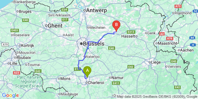 Map: Charleroi Airport Brussels South (CRL) to Scherpenheuvel