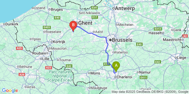 Map: Charleroi Airport Brussels South (CRL) to Semmerzake