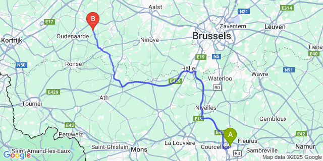 Map: Charleroi Airport Brussels South (CRL) to Sint-Denijs-Boekel