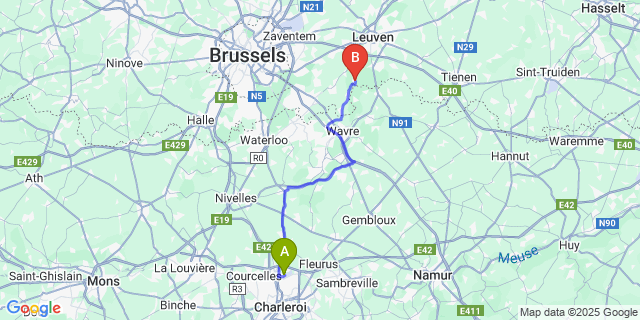Map: Charleroi Airport Brussels South (CRL) to Sint-Joris-Weert