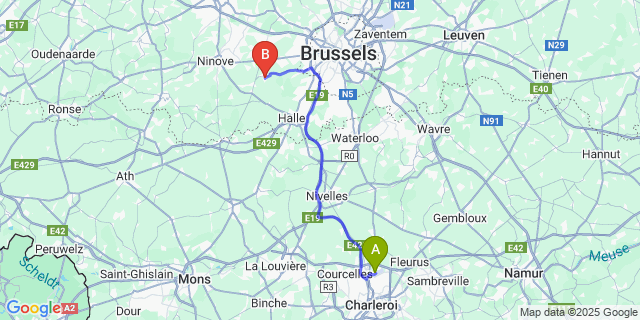 Map: Charleroi Airport Brussels South (CRL) to Sint-Kwintens-Lennik