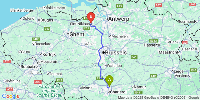 Map: Charleroi Airport Brussels South (CRL) to Sint-Niklaas