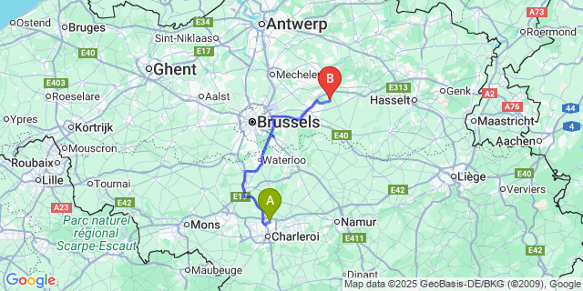 Map: Charleroi Airport Brussels South (CRL) to Sint-Pieters-Rode