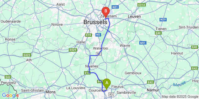 Map: Charleroi Airport Brussels South (CRL) to Sint-Stevens-Woluwe