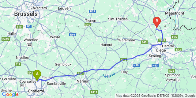 Map: Charleroi Airport Brussels South (CRL) to Sluizen