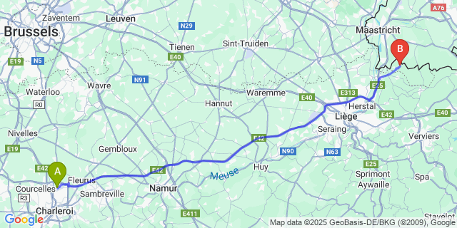 Map: Charleroi Airport Brussels South (CRL) to Snauwenberg