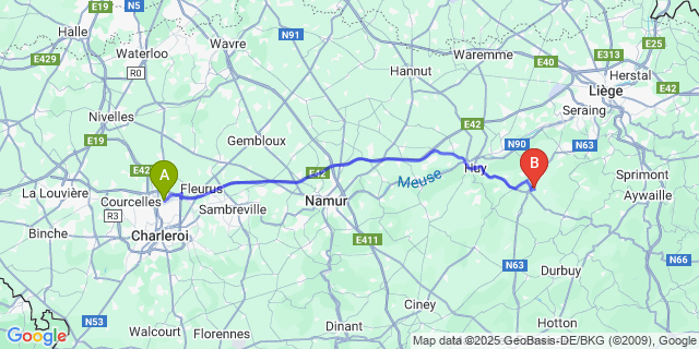Map: Charleroi Airport Brussels South (CRL) to Soheit-Tinlot