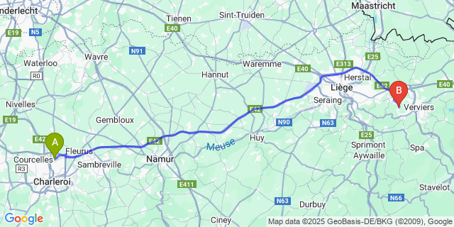 Map: Charleroi Airport Brussels South (CRL) to Soiron