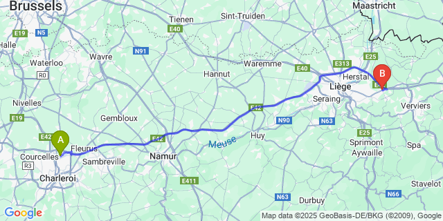 Map: Charleroi Airport Brussels South (CRL) to Soumagne