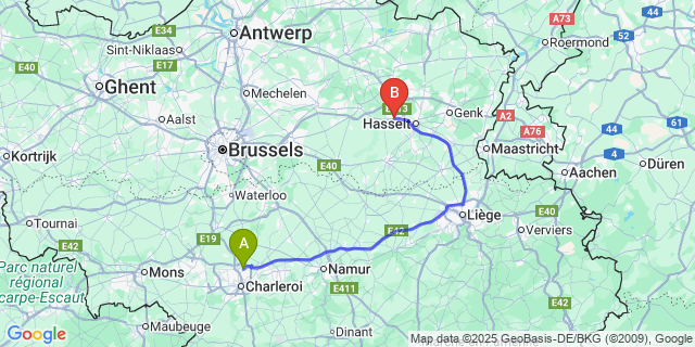 Map: Charleroi Airport Brussels South (CRL) to Spalbeek