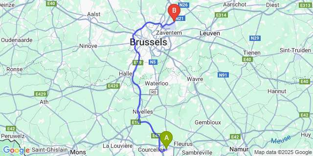 Map: Charleroi Airport Brussels South (CRL) to Steenokkerzeel