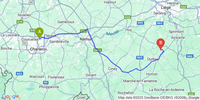 Map: Charleroi Airport Brussels South (CRL) to Sy