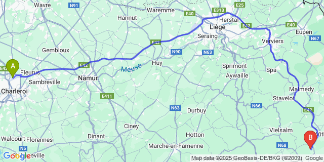 Map: Charleroi Airport Brussels South (CRL) to Thommen