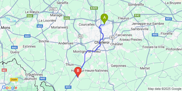 Map: Charleroi Airport Brussels South (CRL) to Thuillies