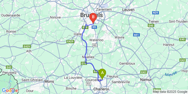 Map: Charleroi Airport Brussels South (CRL) to Uccle