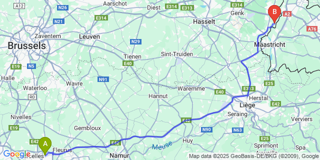 Map: Charleroi Airport Brussels South (CRL) to Uikhoven