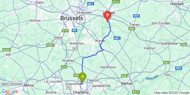Map: Charleroi Airport Brussels South (CRL) to Vaalbeek