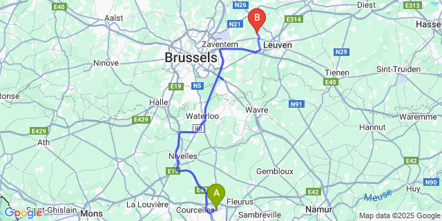 Map: Charleroi Airport Brussels South (CRL) to Veltem-Beisem