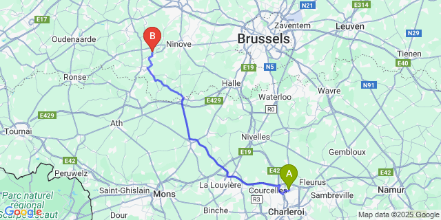 Map: Charleroi Airport Brussels South (CRL) to Vloerzegem