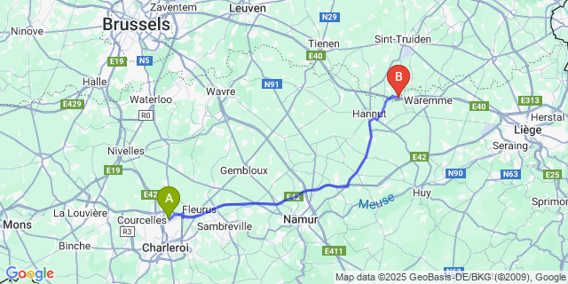 Map: Charleroi Airport Brussels South (CRL) to Vorsen