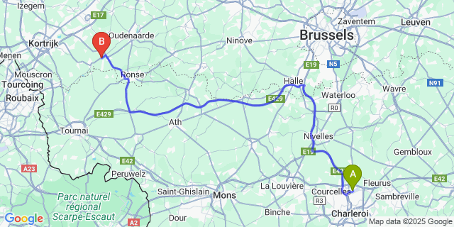 Map: Charleroi Airport Brussels South (CRL) to Waarmaarde